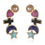 SODROV Cross Moon Pentagram Earrings Pearl Lovely Girls Gift Statement Jewelry