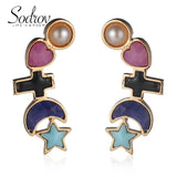 SODROV Cross Moon Pentagram Earrings Pearl Lovely Girls Gift Statement Jewelry