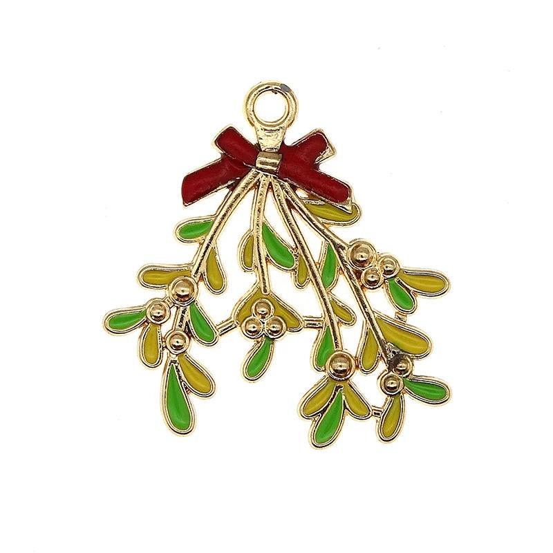 Enamel Xmas Tree Red fruits Charms for Jewelry DIY