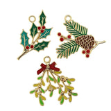 Enamel Xmas Tree Red fruits Charms for Jewelry DIY