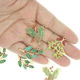 Enamel Xmas Tree Red fruits Charms for Jewelry DIY