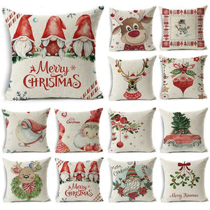 WZH Cartoon Watercolor Pillowcase Linen Christmas Cushion Cover 45cm*45cm