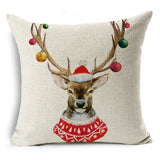 WZH Cartoon Watercolor Pillowcase Linen Christmas Cushion Cover 45cm*45cm