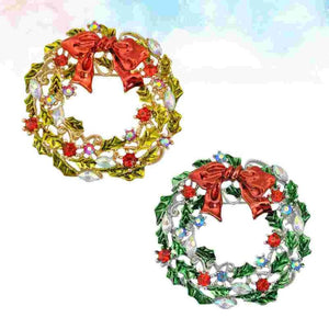 2 PCS Green Corsage Christmas Lapel Pin Brooch Wreath Alloy Garland Shaped