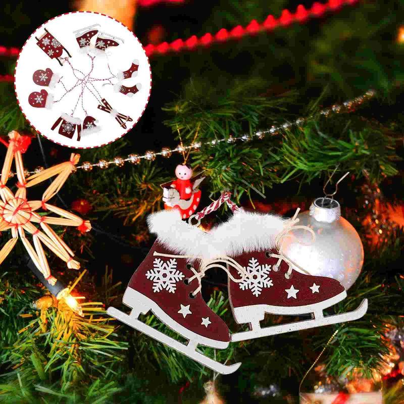6 Pcs Christmas Tree Ornaments Wooden Pendant Xmas Decor