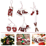 6 Pcs Christmas Tree Ornaments Wooden Pendant Xmas Decor