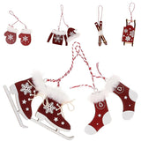 6 Pcs Christmas Tree Ornaments Wooden Pendant Xmas Decor