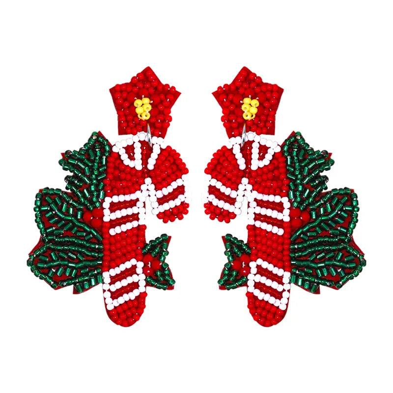 Christmas Beaded Earrings Santa/Candy Cane/Tree Seed Bead Earrings
