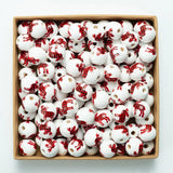 20 Pcs Red Lattice Christmas Tree Elk Wooden Beads DIY Decoration Crafts Jewelry
