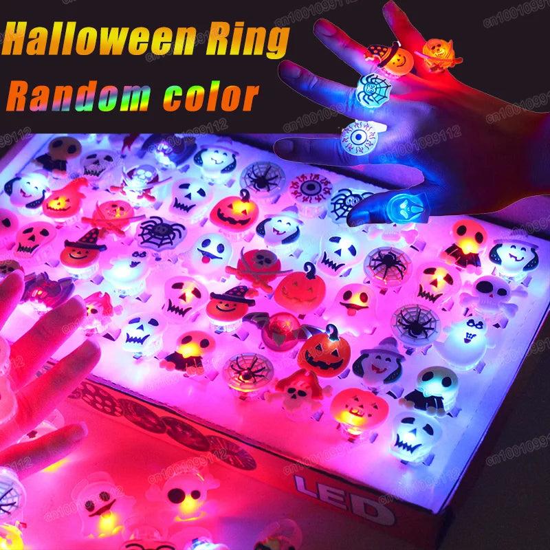 10PCS Luminous Halloween Rings Led Light Christmas Ghost Skull Flash Finger Ring