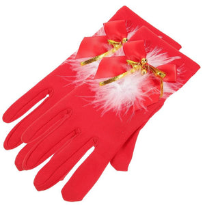 Red Furry Fabric Christmas Gloves Party Favors Costume