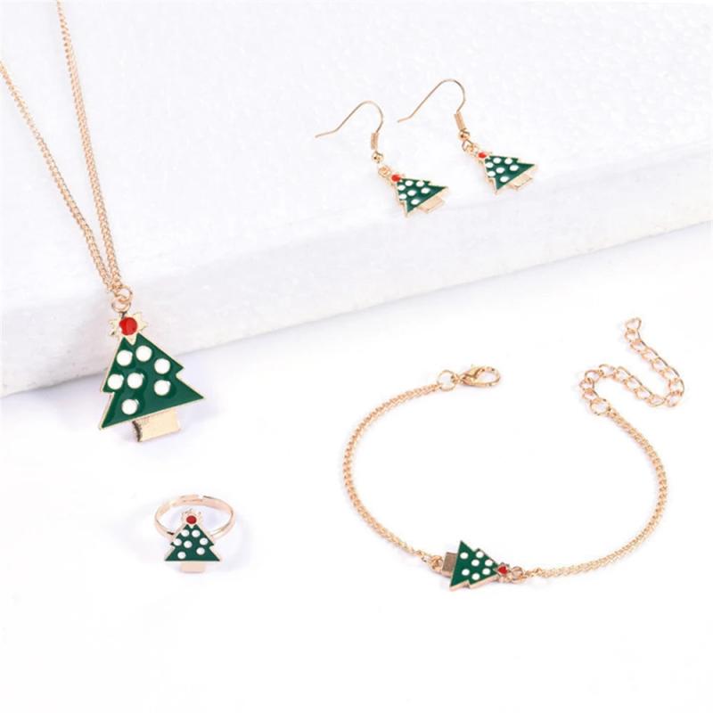 Christmas Women Enamel Jewelry Set Santa Elk Bell Earrings Necklace Bracelet