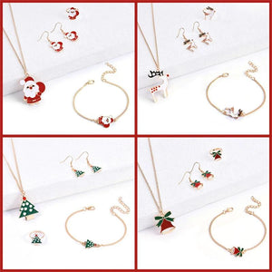Christmas Women Enamel Jewelry Set Santa Elk Bell Earrings Necklace Bracelet