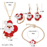 Christmas Women Enamel Jewelry Set Santa Elk Bell Earrings Necklace Bracelet