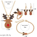 Christmas Women Enamel Jewelry Set Santa Elk Bell Earrings Necklace Bracelet