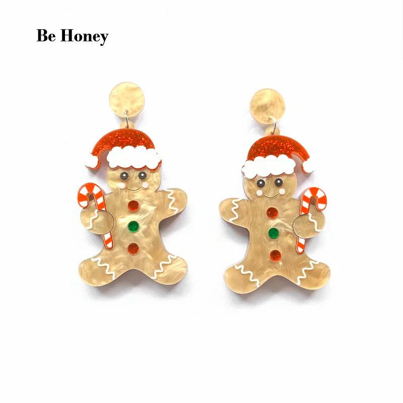 Glowing Gingerbread Man Laser Cut Acrylic Stud Earrings Xmas Decoration