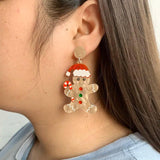 Glowing Gingerbread Man Laser Cut Acrylic Stud Earrings Xmas Decoration