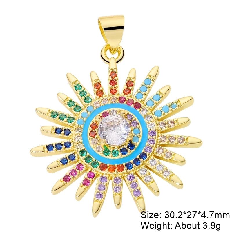 18K Gold Plated Evil Eye Flower Charms for Jewelry Making