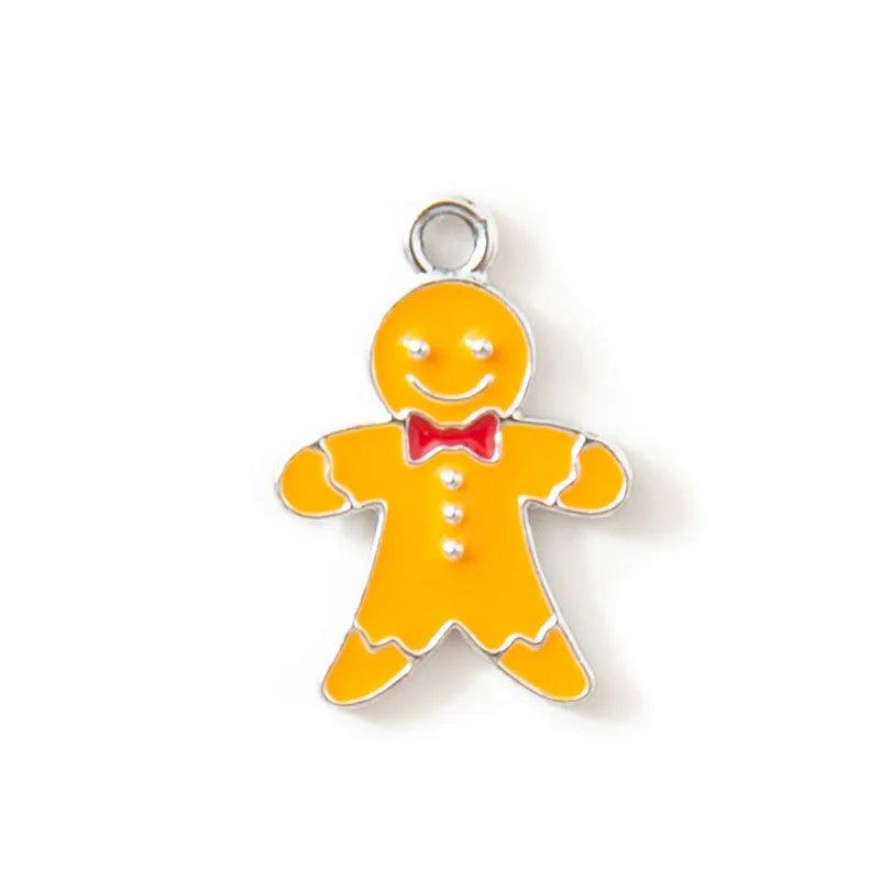 10pcs Gingerbread Man Enamel Charms Pendant for DIY Necklace Key Earrings