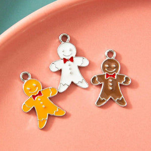 10pcs Gingerbread Man Enamel Charms Pendant for DIY Necklace Key Earrings