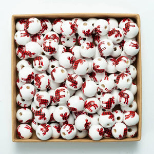20Pcs Red Christmas Tree Elk Wooden Beads DIY Crafts Kid Toy Jewelry