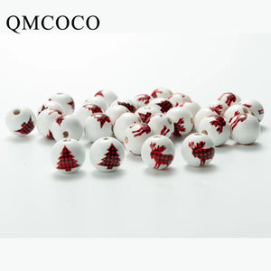 20Pcs Red Christmas Tree Elk Wooden Beads DIY Crafts Kid Toy Jewelry