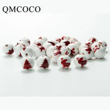 20Pcs Red Christmas Tree Elk Wooden Beads DIY Crafts Kid Toy Jewelry