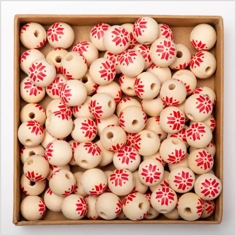 20Pcs 16MM Snowflake Star Wooden Beads DIY Christmas Decoration Toys Bracelet