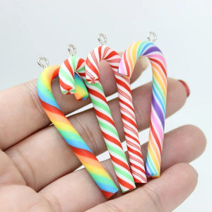 Yamily 10Pcs Soft Clay 3D Cane Charms For Christmas DIY Decoration
