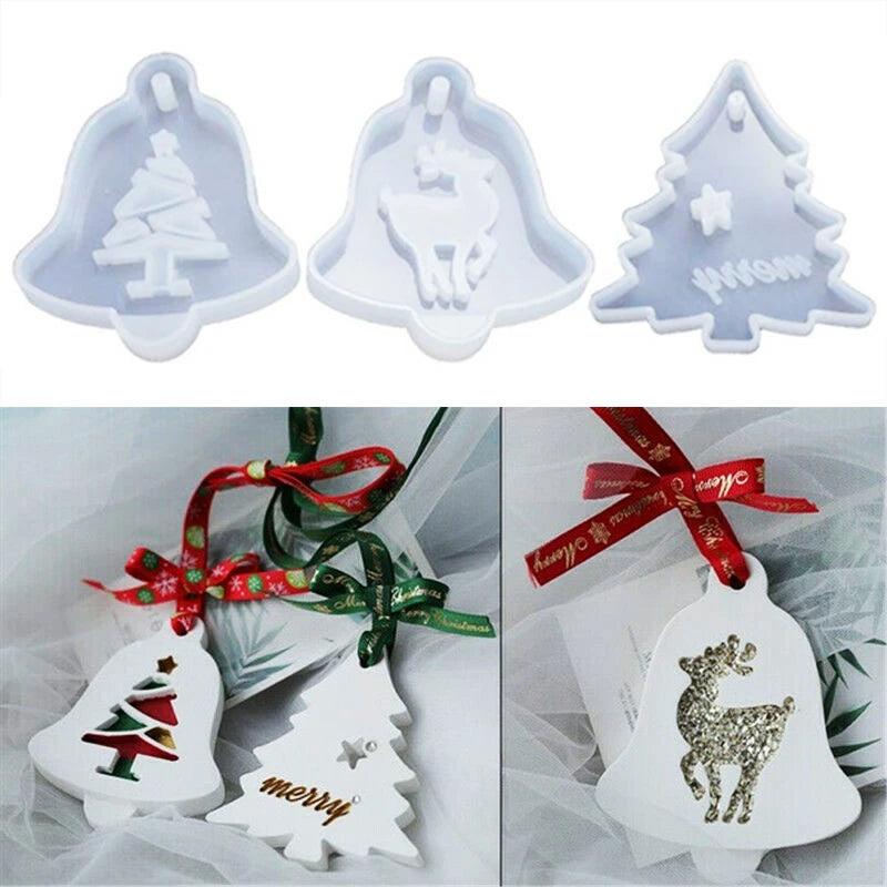 3Pcs Christmas Trees Elk Ornament Silicone Mould Resin Mold Xmas Decor Craft DIY