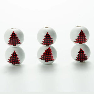 20 Pcs 16mm Red Lattice Christmas Tree Elk Wooden Beads DIY Custom Decoration