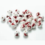 20 Pcs 16mm Red Lattice Christmas Tree Elk Wooden Beads DIY Custom Decoration