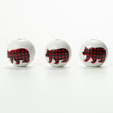 20 Pcs 16mm Red Lattice Christmas Tree Elk Wooden Beads DIY Custom Decoration
