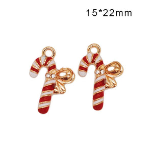 20pcs Christmas Deer Cane Charms Pendants Enamel Bracelet Party Metal Craft