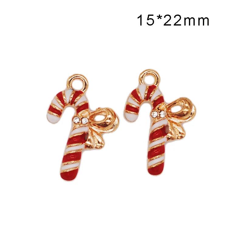 20pcs Christmas Deer Cane Charms Pendants Enamel Bracelet Party Metal Craft