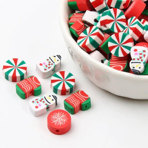 20pcs Mixed Polymer Clay Beads Xmas Pendants Ornaments for Jewelry Making