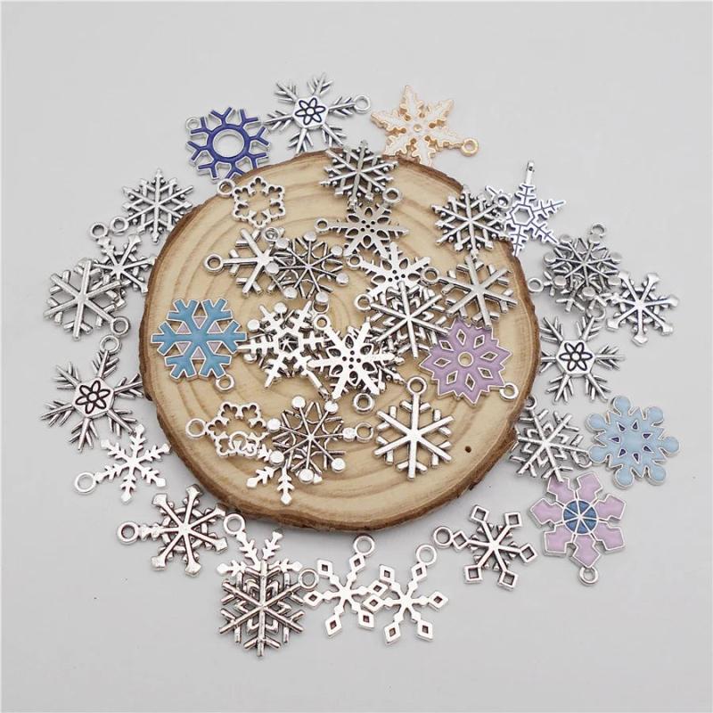 Christmas Snow Snowflake Charms Mix Necklace Pendant