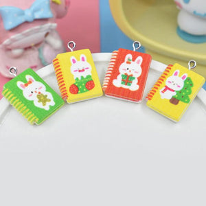 10Pcs Christmas Rabbit Notebook Resin Charms Pendant for Jewelry Making