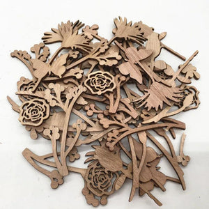 Wood Flowers Leaves Wooden Beads Laser Cut Crafts 30PcsLot