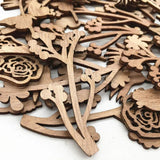 Wood Flowers Leaves Wooden Beads Laser Cut Crafts 30PcsLot