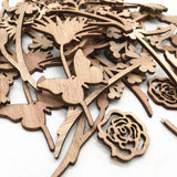 Wood Flowers Leaves Wooden Beads Laser Cut Crafts 30PcsLot