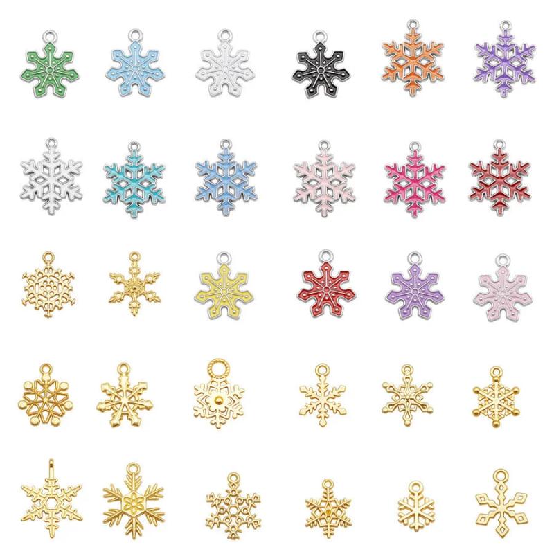 Alloy Enamel Christmas Snowflake Charms Xmas Decor Necklace Pendant Bracelet