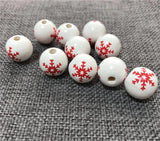 16mm DIY Wood Beads Round Balls Kids Christmas Snowflake Colorful Decoration