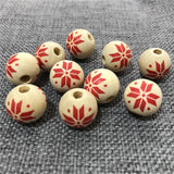 16mm DIY Wood Beads Round Balls Kids Christmas Snowflake Colorful Decoration