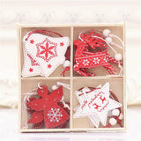 12Pcs Snowflakes Wooden Pendants Xmas Tree Ornaments Home Decor