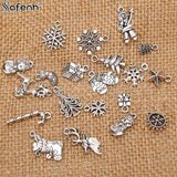 Holiday Enamel Charm Set - 19pcs Mixed Metal Trees, Snowflakes, Santa Claus Pen
