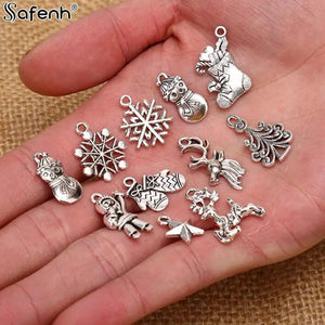 Holiday Enamel Charm Set - 19pcs Mixed Metal Trees, Snowflakes, Santa Claus Pen
