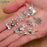 Holiday Enamel Charm Set - 19pcs Mixed Metal Trees, Snowflakes, Santa Claus Pen