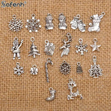 Holiday Enamel Charm Set - 19pcs Mixed Metal Trees, Snowflakes, Santa Claus Pen