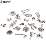 Holiday Enamel Charm Set - 19pcs Mixed Metal Trees, Snowflakes, Santa Claus Pen